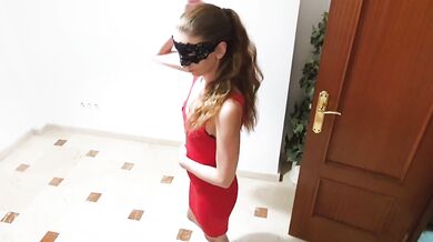 Strip in that tight red dress Mila Lewis flashing wet for you
