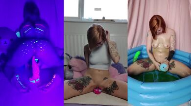 Redhead slink fucks machine gagged by Bad Dragon dildo till orgasm