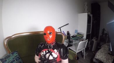 Gagged in Heavy Rubber Mask Solo Pleasure with Dildo