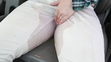 British blonde girl floods her jeans in the car desperate omorashi accident
