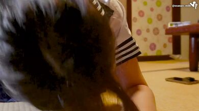 Throat wrecked Japanese schoolgirl deepthroat creampie orgasm squirting