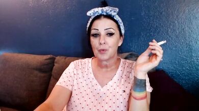 Morning Smoking Cougar Destroys Cigarette While Moaning