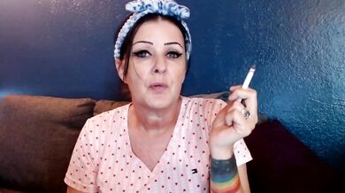 Morning Smoking Cougar Destroys Cigarette While Moaning