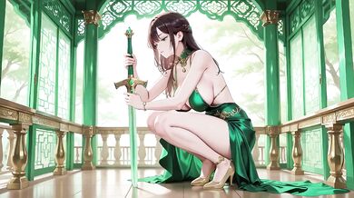 Emerald Glow Green halter gown tease kneeling boss lady