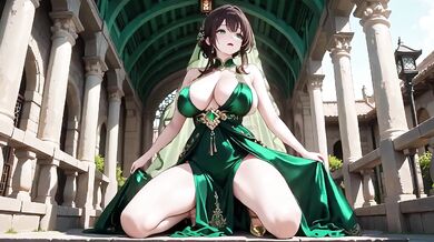 Emerald Glow Green halter gown tease kneeling boss lady