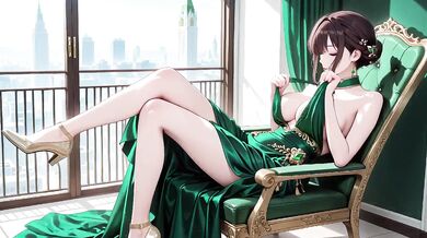 Emerald Glow Green halter gown tease kneeling boss lady