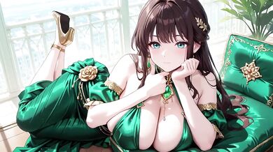 Emerald Glow Green halter gown tease kneeling boss lady