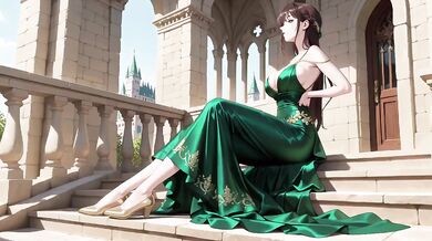 Emerald Glow Green halter gown tease kneeling boss lady