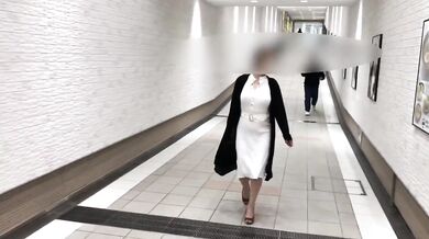 Giant tits MILF mom strolls bare under flimsy white dress no bra gotcha