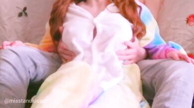 Shy redhead gets wrecked by oil massage while kigurumi breathplay pushes her over the edge