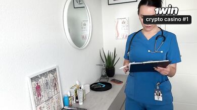 Gloved MILF nurse deep throat cum in mouth caught on camera