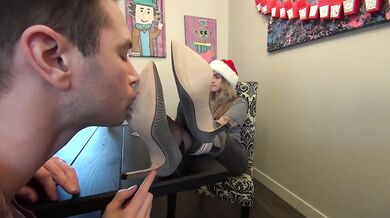 Mrs Claus Rewards Her Elf with Nylon Clad Feet and Bare Soles