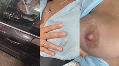 Public car flash with tits busted out boobies flaunted for all