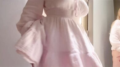 Blonde teen destroyed in public changing room with that huge ass