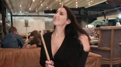 Two girls get fingered by Lovense Lush in a nightclub she controls her climax