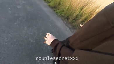 Risky handjob with gold nails and cock ring at abandoned airport almost caught