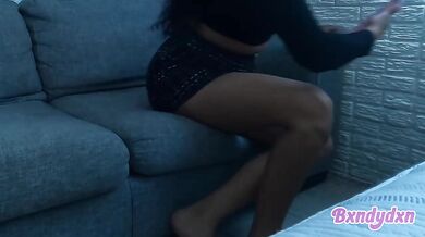 Latina solo POV fucks herself on the sofa