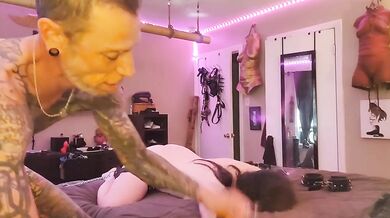 Daddy chains my tiny cunt to fuck me raw virgin slut takes creampie