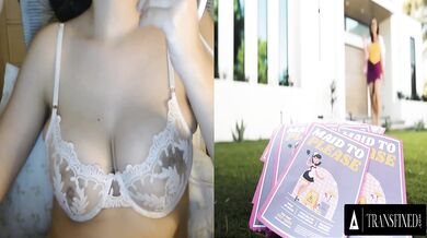 MILF hires tiny maid to wreck her with a big throbbing transgender cock