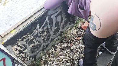 Big ass goth girl destroyed in public doggystyle cum dripping