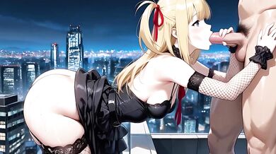 Misa Amane seduced Light on the rooftop in this Death Note AI hentai