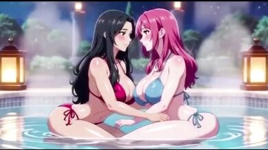 Two Lesbians soak and squirt playing in the bath anime hentai