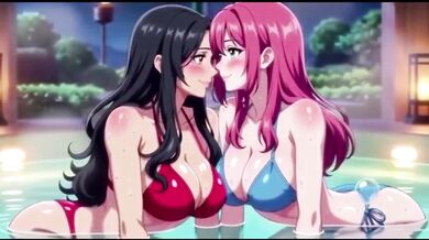 Two Lesbians soak and squirt playing in the bath anime hentai