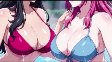 Two Lesbians soak and squirt playing in the bath anime hentai