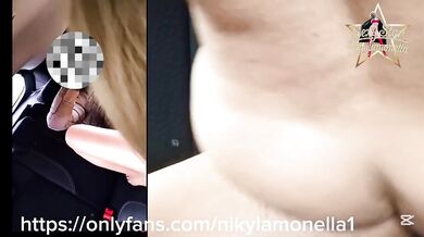 Nice blowjob in the car public Milf gets choked while cum drips