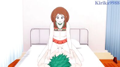 Ochako gets choked raw and gushed in the infirmary while Midoriya pummels her big tits