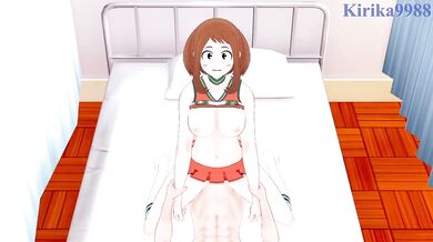 Ochako gets choked raw and gushed in the infirmary while Midoriya pummels her big tits
