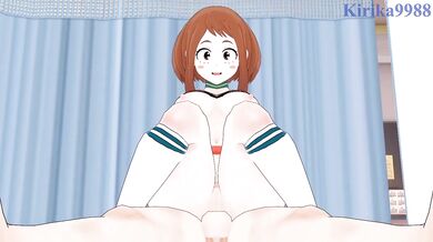Ochako gets choked raw and gushed in the infirmary while Midoriya pummels her big tits