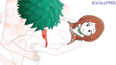 Ochako gets choked raw and gushed in the infirmary while Midoriya pummels her big tits