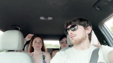 Two redheads seduce their uber into a messy college threesome