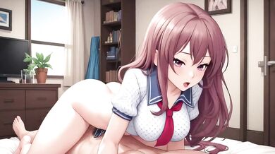 Pink Haired Schoolgirl Spreads Legs Gushing Cumshot