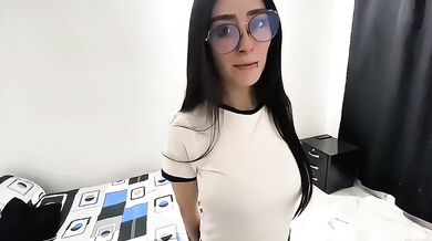 Gymnast student deep throats massive cock while trainer watches POV
