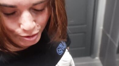 Gym shower blowjob after workout deepthroat doggy for young petite brunette