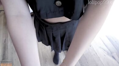 JK student teacher uniform cumshot orgasm deep in tiny Chinese socks