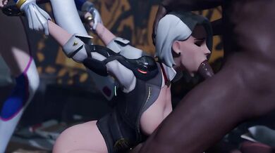 Ashe & D.Va deepthroat DP anal fucked hard by BBC