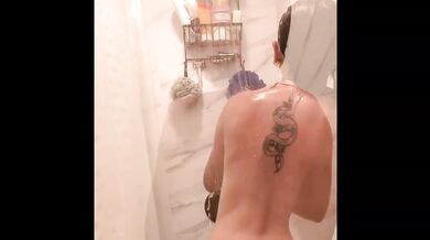 Soapy shower milf gets her big ass soaked with slippery tits