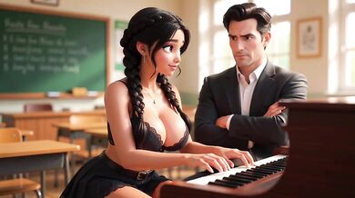 Sexy student undresses teacher in private piano lesson big flushed cock gets all attention