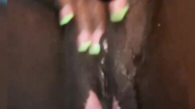 Do you like my nails Her wet black pussy squirts all over
