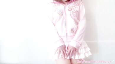 Cosplayer strips pink pussy teased lace panties egirl