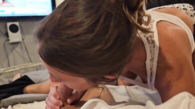 Brunette milf deep throating big cock until gagging