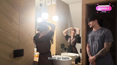 Hot redhead’s bathroom sex ends with cumshot all over her bouncing tits