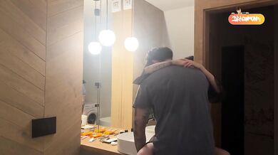 Hot redhead’s bathroom sex ends with cumshot all over her bouncing tits