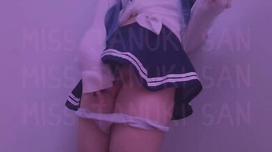 Schoolgirl strips in hotel hallway stroking her tight virgin pussy raw