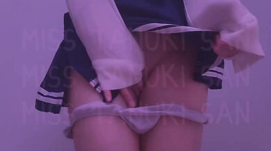 Schoolgirl strips in hotel hallway stroking her tight virgin pussy raw