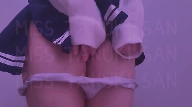Schoolgirl strips in hotel hallway stroking her tight virgin pussy raw