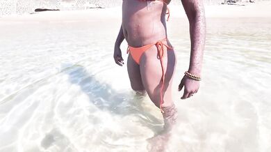 Ebony milf rides hung dick teasing while beach voyeurs watch